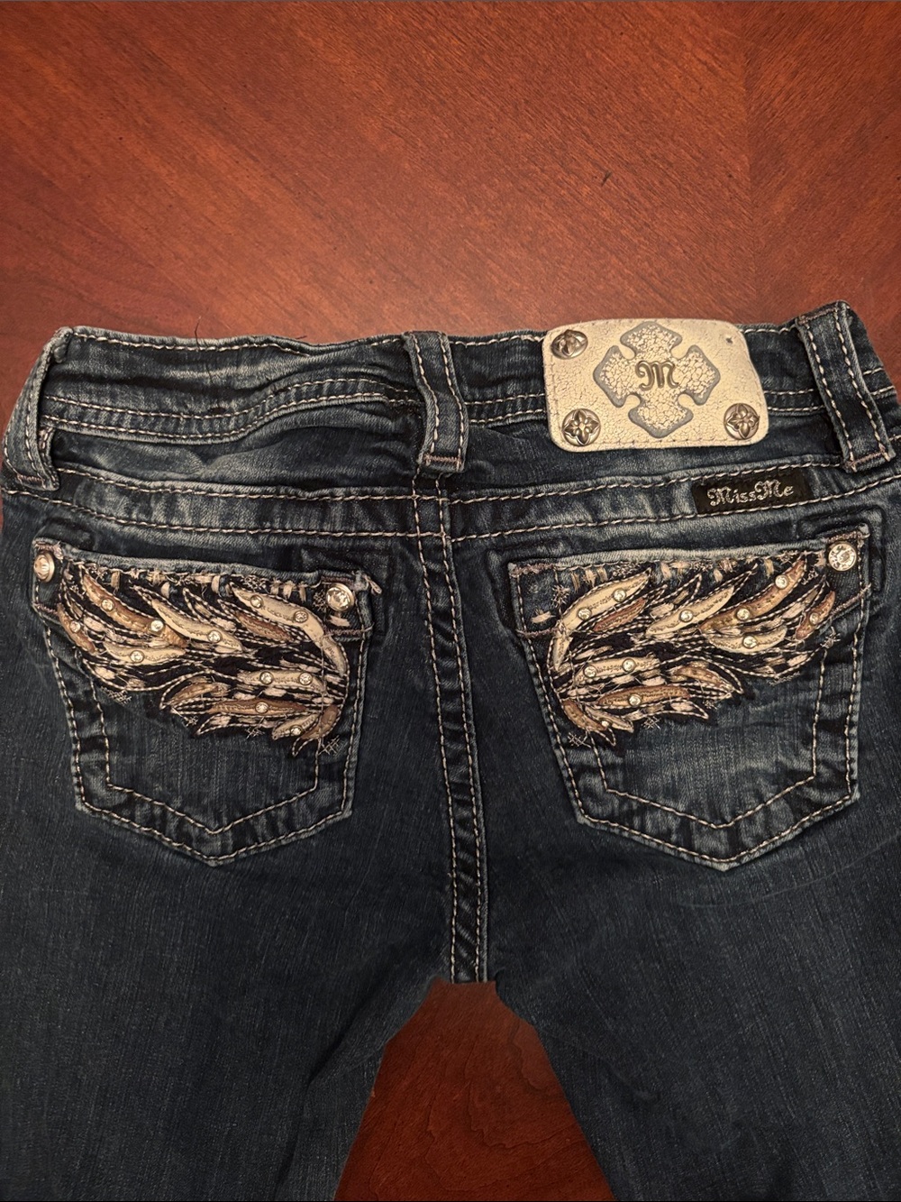 Miss Me Dark Indigo Skinny Jeans with Embroidered Wing Pockets